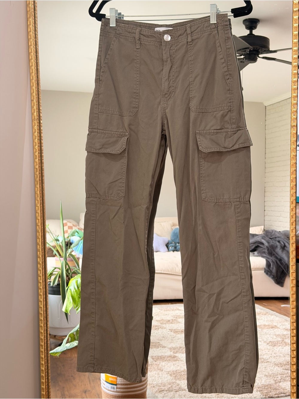 Zara Olive Khaki Straight-Leg Cargo Pants Size 6